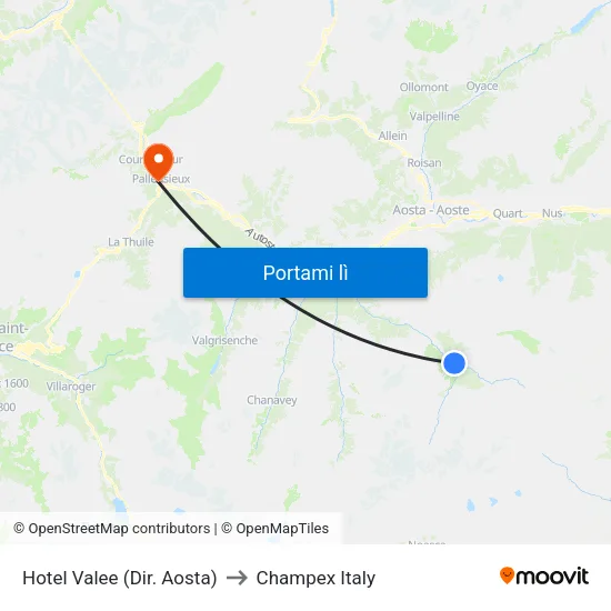 Hotel Valee (Dir. Aosta) to Champex Italy map