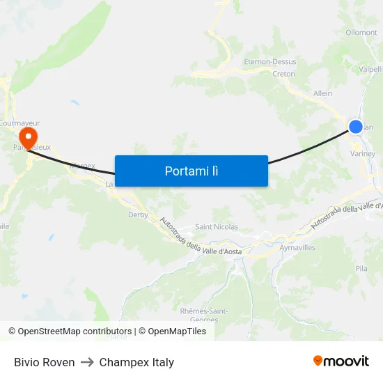 Bivio Roven to Champex Italy map