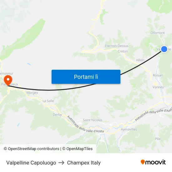 Valpelline Capoluogo to Champex Italy map