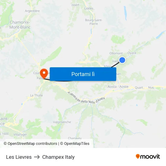 Les Lievres to Champex Italy map