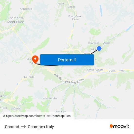 Chosod to Champex Italy map