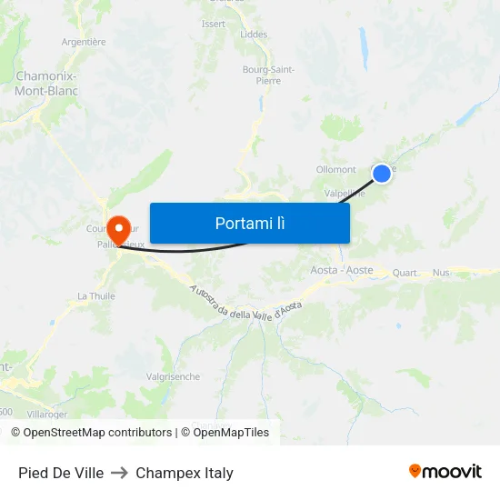 Pied De Ville to Champex Italy map