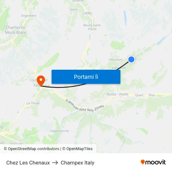 Chez Les Chenaux to Champex Italy map
