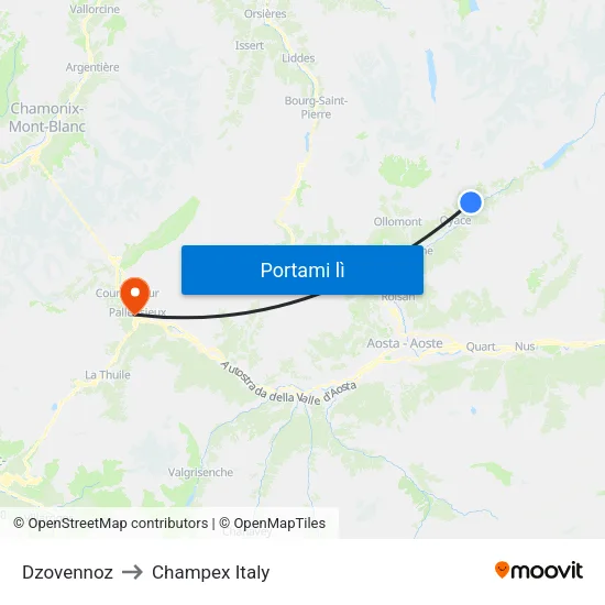 Dzovennoz to Champex Italy map