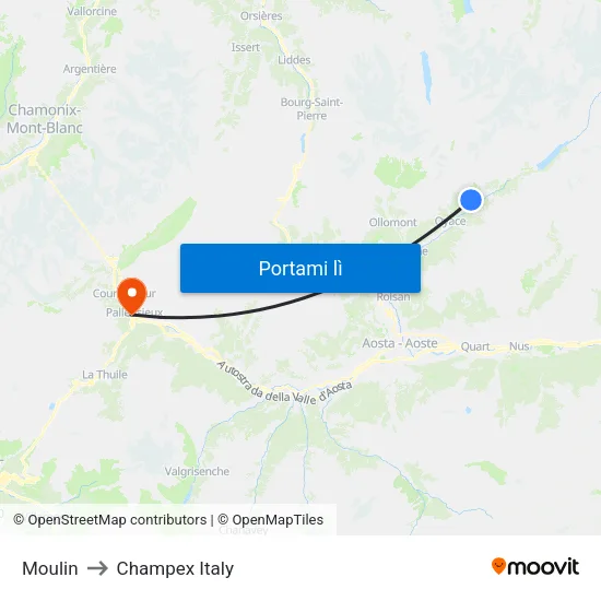 Moulin to Champex Italy map