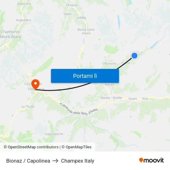 Bionaz / Capolinea to Champex Italy map