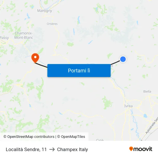 Sendre to Champex Italy map