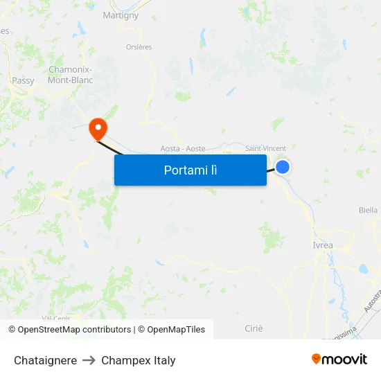 Chataignere to Champex Italy map