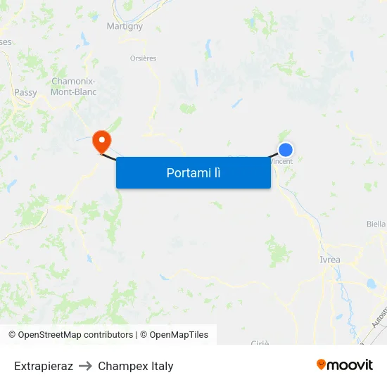 Extrapieraz to Champex Italy map