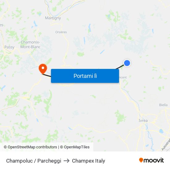 Champoluc / Parcheggi to Champex Italy map