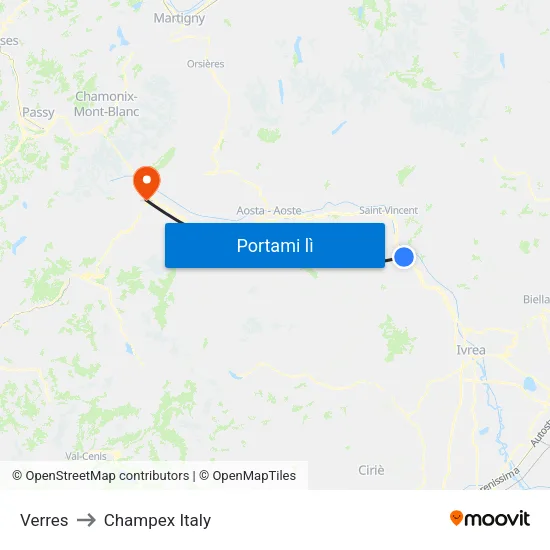 Verres to Champex Italy map