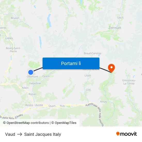 Vaud to Saint Jacques Italy map