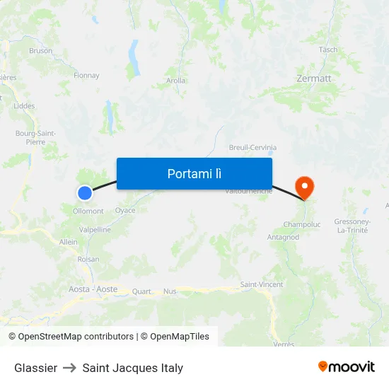 Glassier to Saint Jacques Italy map