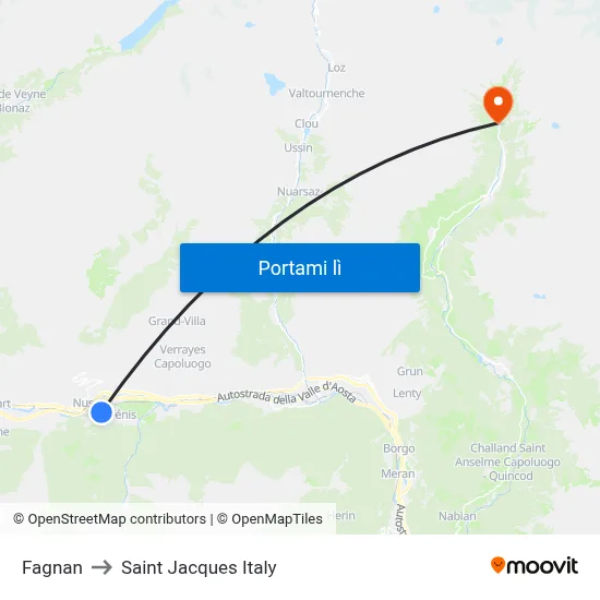 Fagnan to Saint Jacques Italy map
