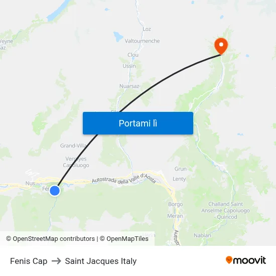Fenis Cap to Saint Jacques Italy map