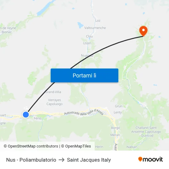 Nus - Poliambulatorio to Saint Jacques Italy map