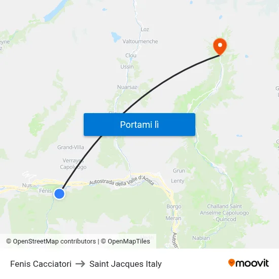 Fenis Cacciatori to Saint Jacques Italy map