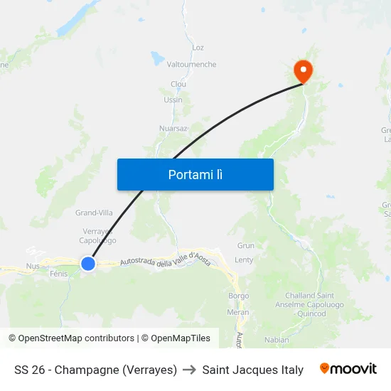 SS 26 - Champagne (Verrayes) to Saint Jacques Italy map