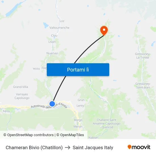 Chameran Bivio (Chatillon) to Saint Jacques Italy map
