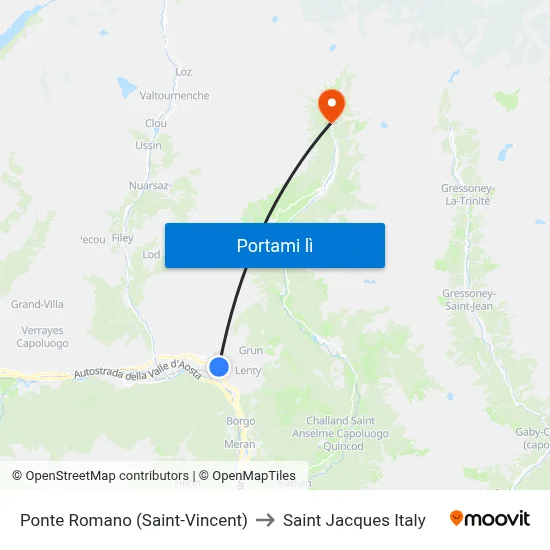 Ponte Romano (Saint-Vincent) to Saint Jacques Italy map