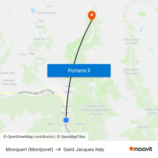 Monquert (Montjovet) to Saint Jacques Italy map