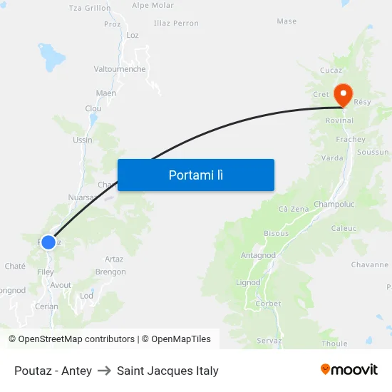 Poutaz - Antey to Saint Jacques Italy map