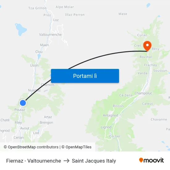 Fiernaz - Valtournenche to Saint Jacques Italy map