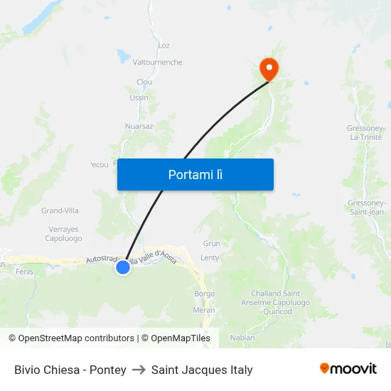 Bivio Chiesa - Pontey to Saint Jacques Italy map