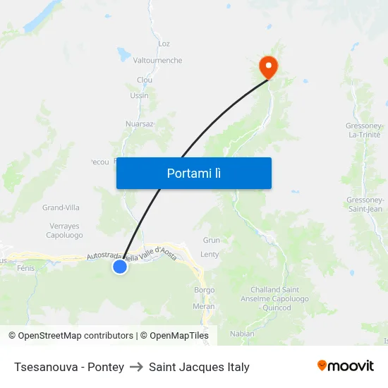Tsesanouva - Pontey to Saint Jacques Italy map
