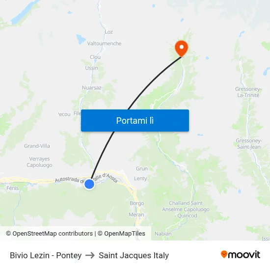 Bivio Lezin - Pontey to Saint Jacques Italy map