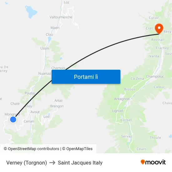 Verney (Torgnon) to Saint Jacques Italy map