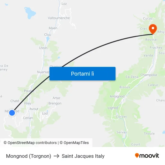 Mongnod (Torgnon) to Saint Jacques Italy map