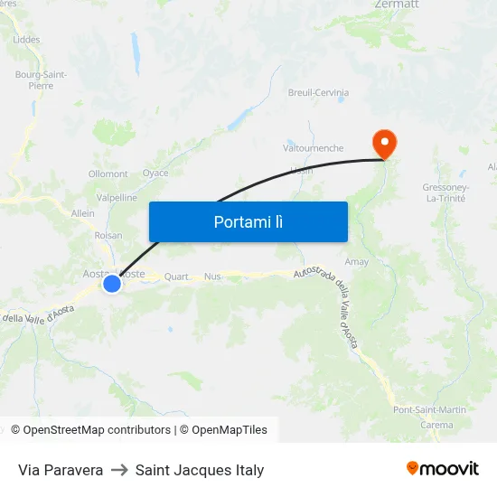 Via Paravera to Saint Jacques Italy map