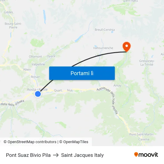 Pont Suaz Bivio Pila to Saint Jacques Italy map