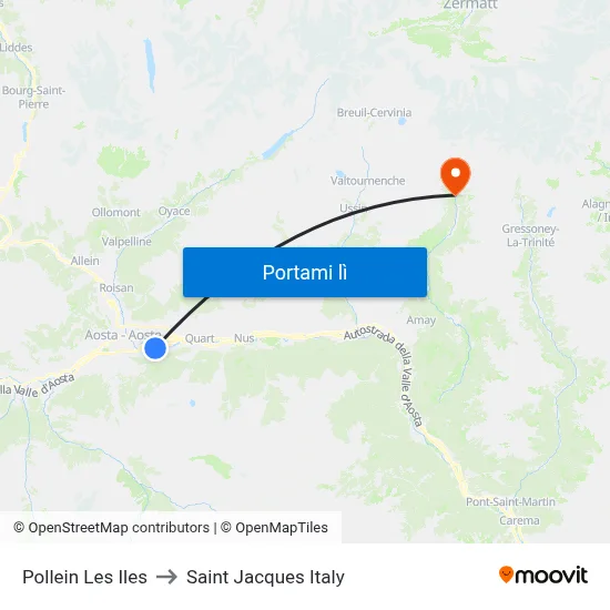 Pollein Les Iles to Saint Jacques Italy map