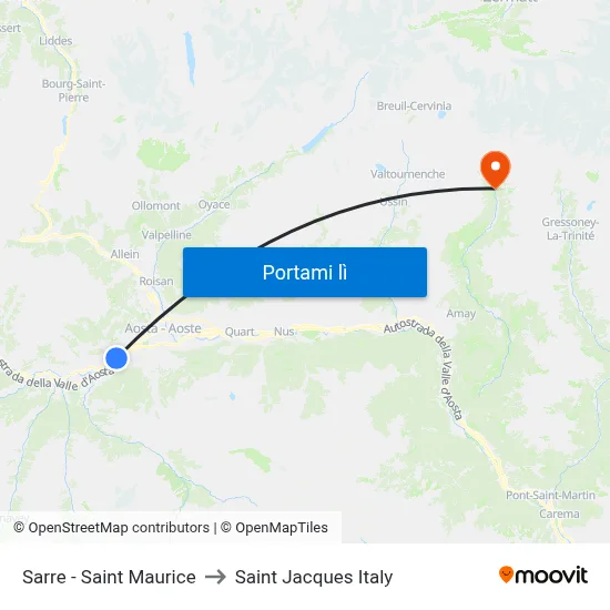 Sarre - Saint Maurice to Saint Jacques Italy map