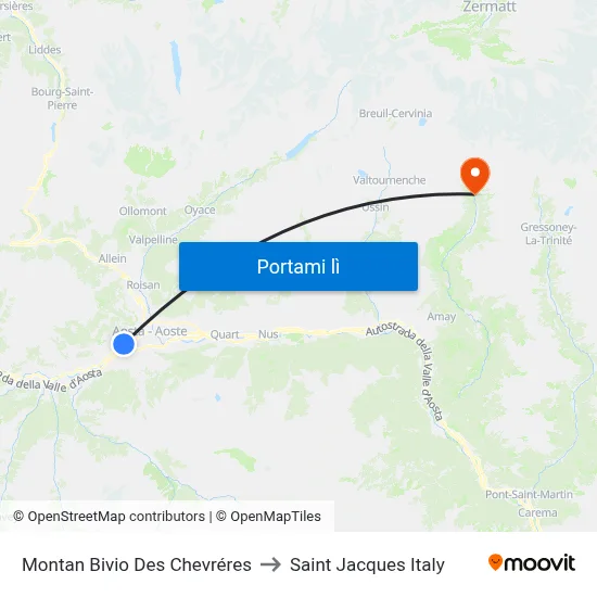 Montan Bivio Des Chevréres to Saint Jacques Italy map