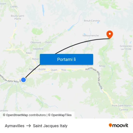 Aymavilles to Saint Jacques Italy map