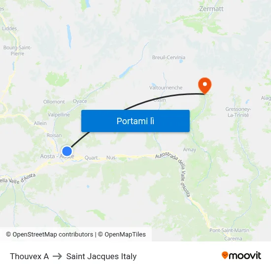 Thouvex A to Saint Jacques Italy map