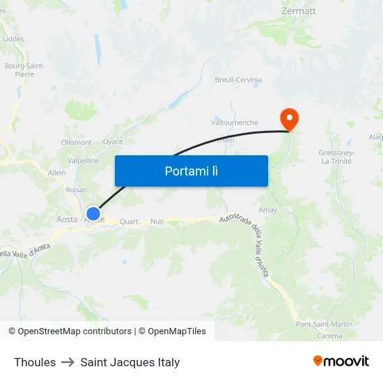 Thoules to Saint Jacques Italy map