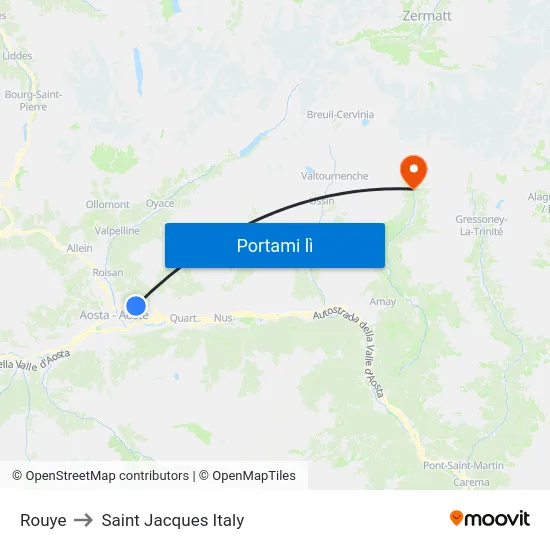 Rouye to Saint Jacques Italy map