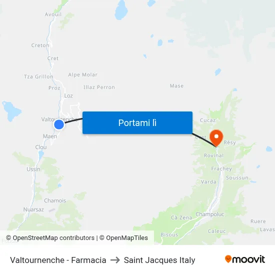 Valtournenche - Farmacia to Saint Jacques Italy map