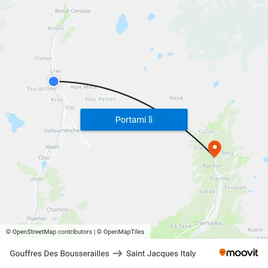 Gouffres Des Bousserailles to Saint Jacques Italy map