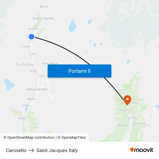 Carosello to Saint Jacques Italy map