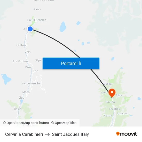 Cervinia Carabinieri to Saint Jacques Italy map