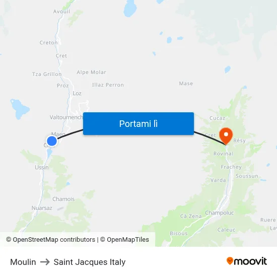 Moulin to Saint Jacques Italy map