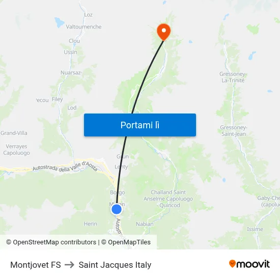 Montjovet FS to Saint Jacques Italy map