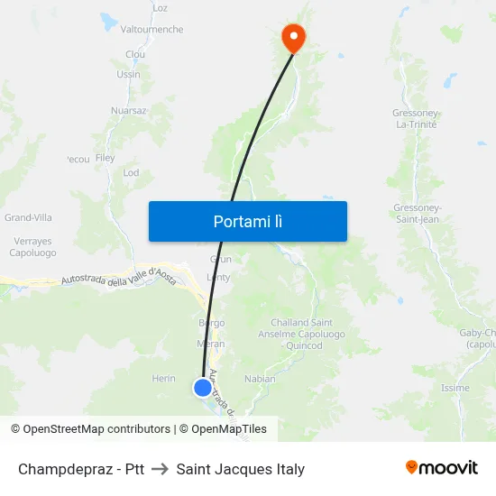 Champdepraz - Ptt to Saint Jacques Italy map
