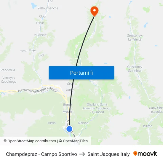 Champdepraz - Campo Sportivo to Saint Jacques Italy map