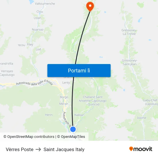 Vèrres Poste to Saint Jacques Italy map